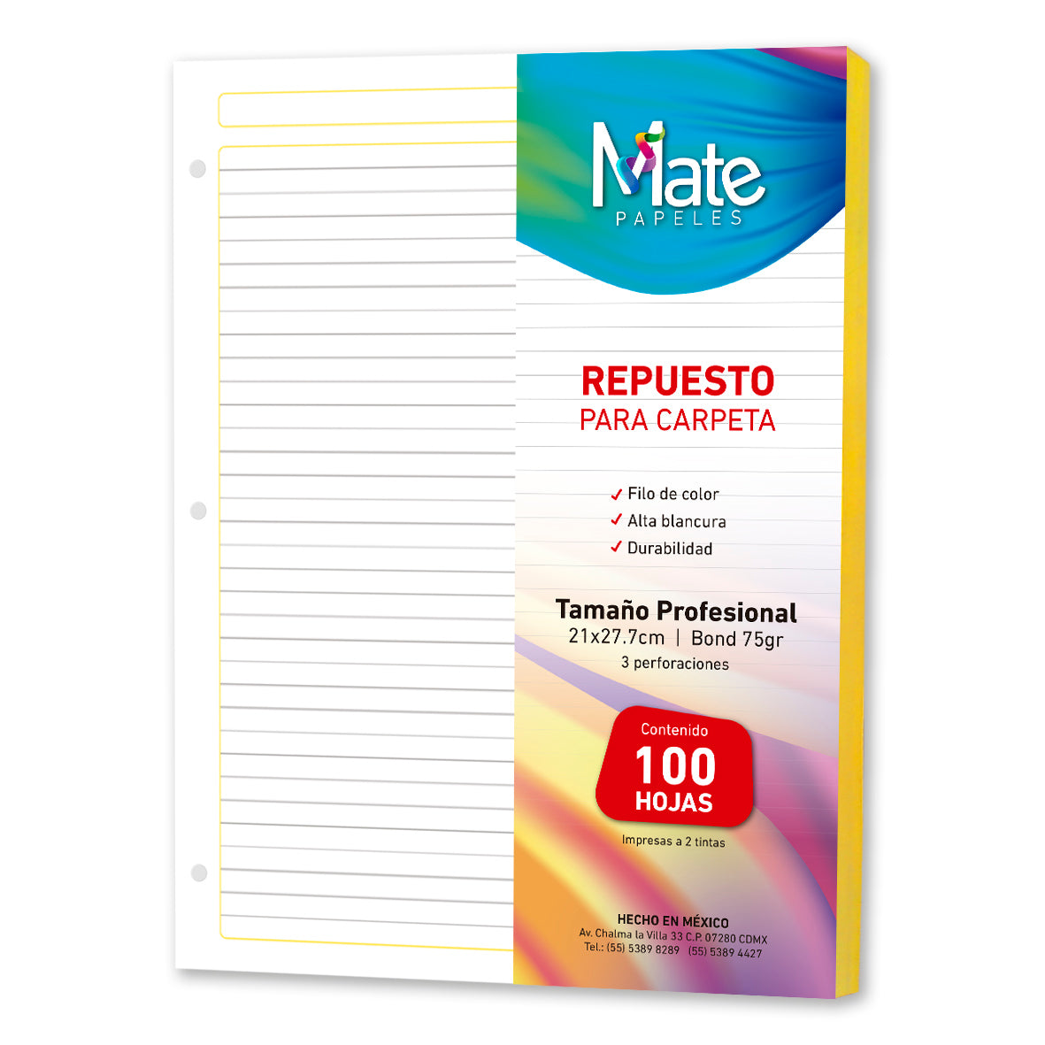 Hojas Para Carpeta | Carta | 100 Hojas | Filo Colores