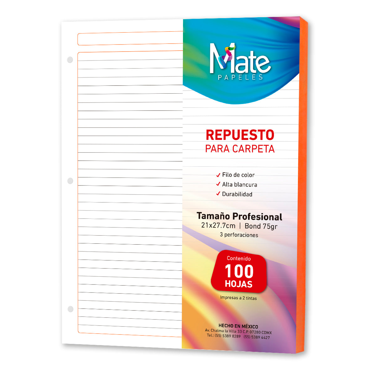 Hojas Para Carpeta | Carta | 100 Hojas | Filo Colores