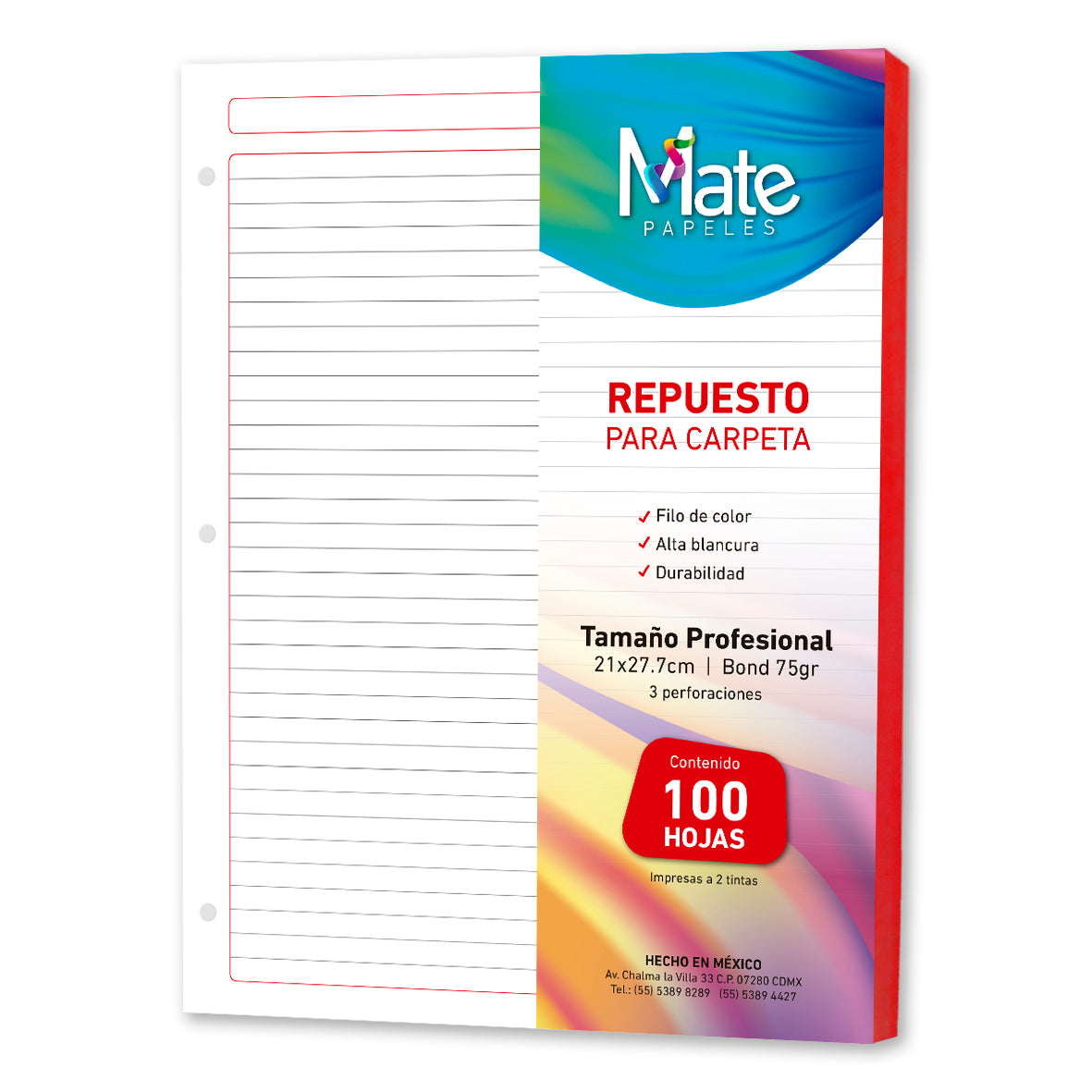 Hojas Para Carpeta | Carta | 100 Hojas | Filo Colores