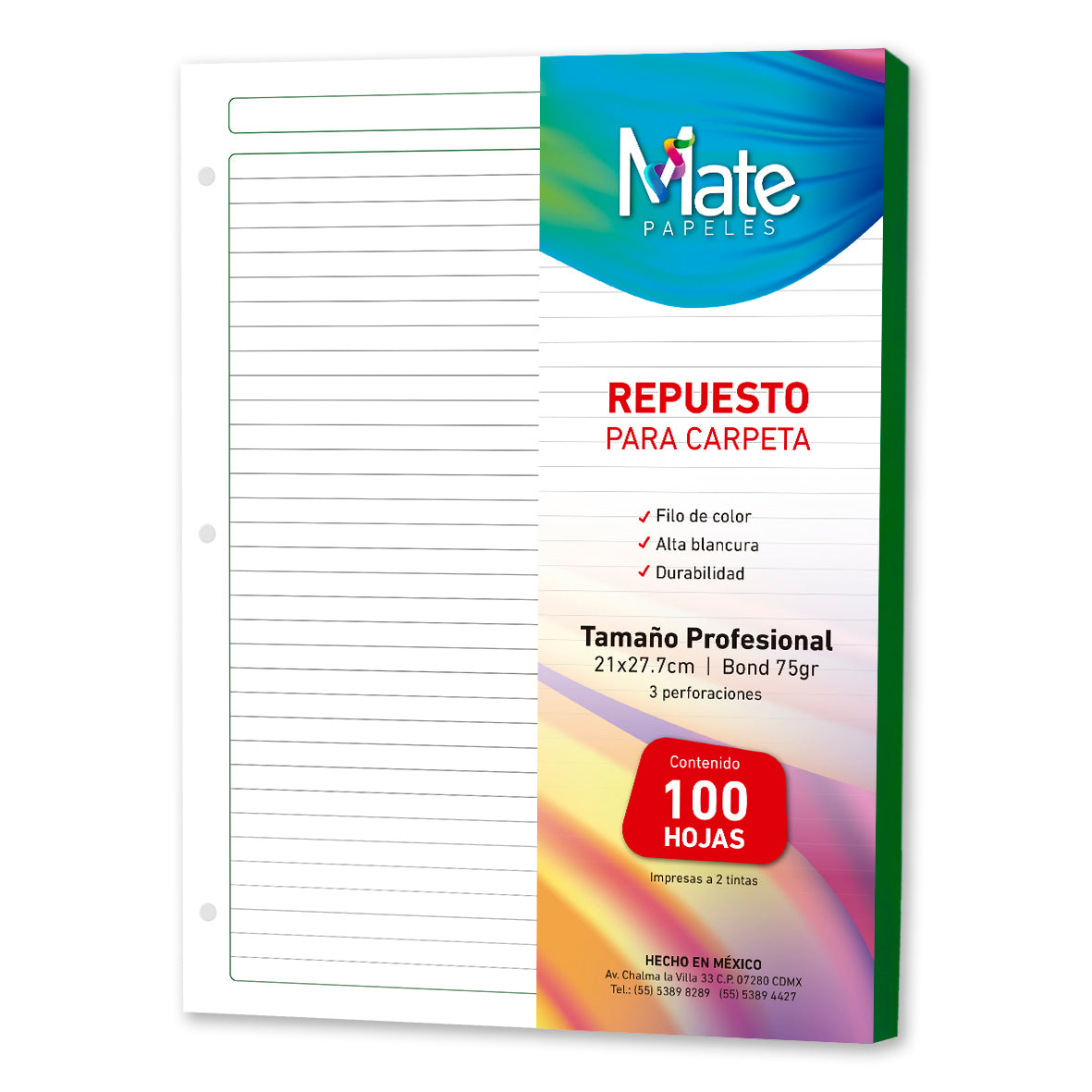Hojas Para Carpeta | Carta | 100 Hojas | Filo Colores
