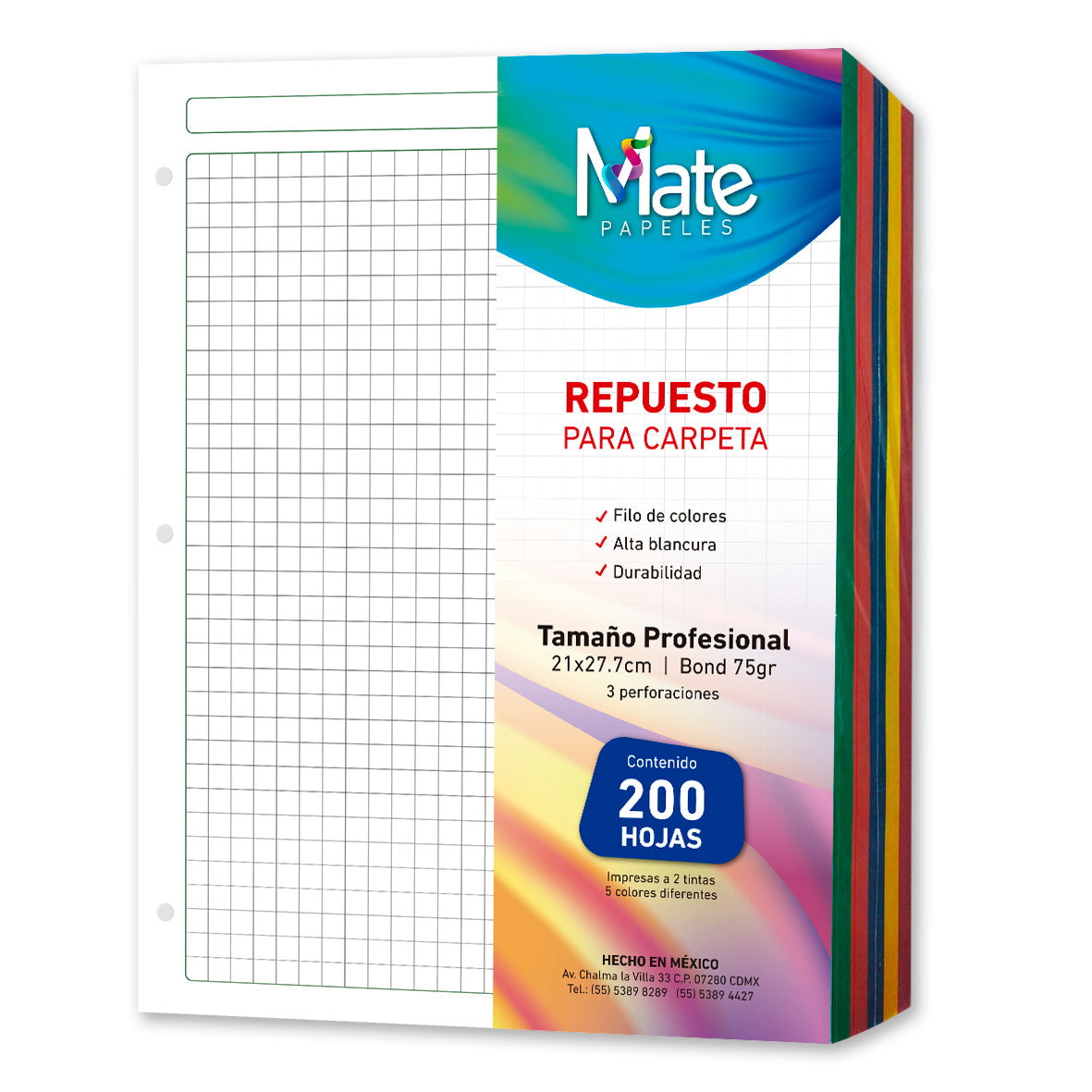 Hojas para Carpeta | Carta | 200 Hojas | Filo Colores