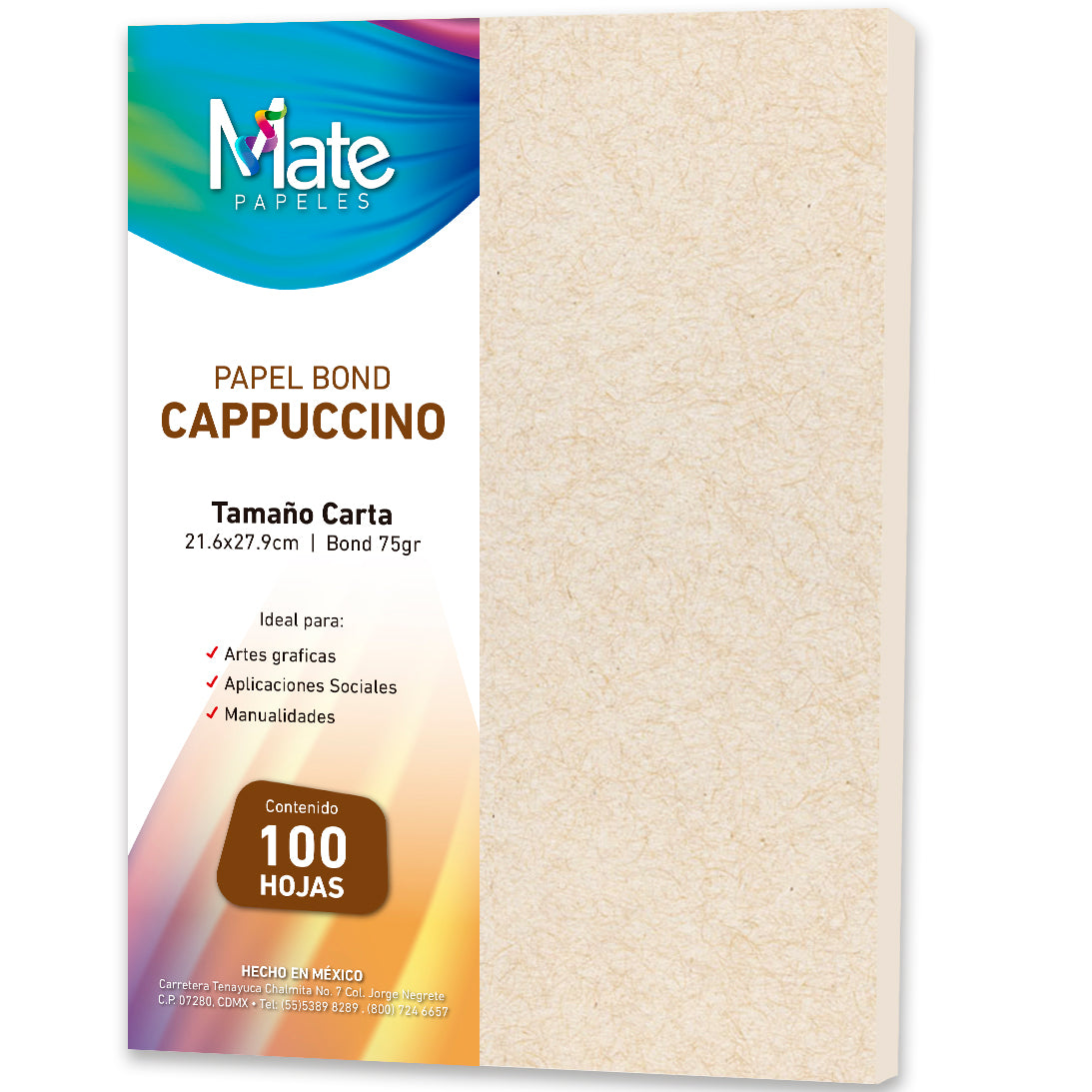 Papel Bond Cappuccino | Tamaño Carta | 100 Hojas