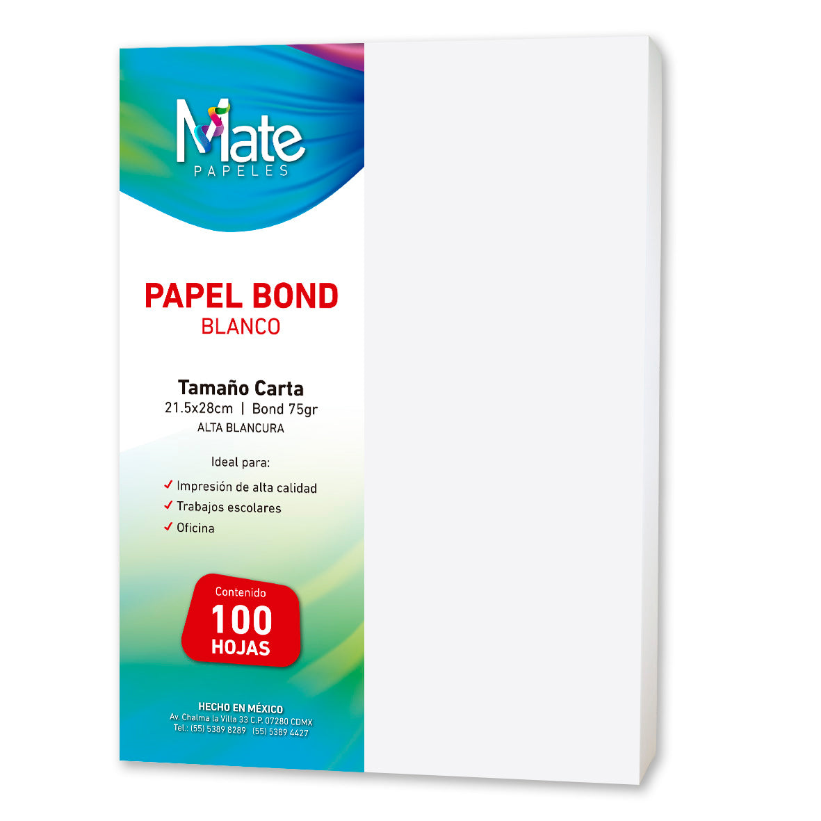 Papel Bond 75 G | Tamaño Carta | 100 Hojas